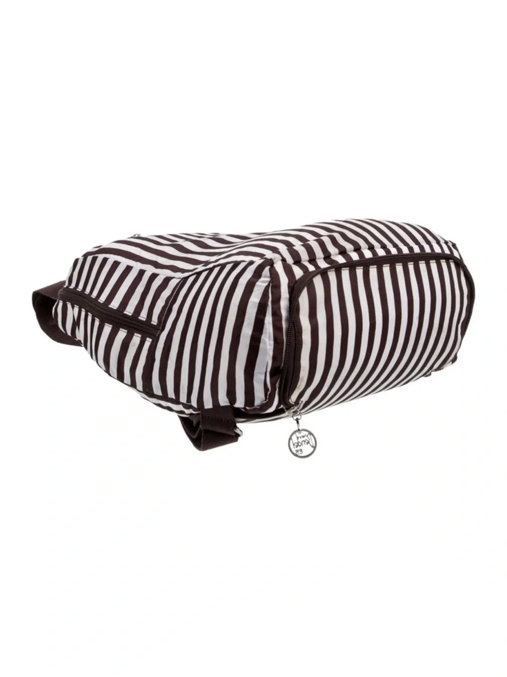 Henri Bendel Centennial Stripe packable backpack lightweight brown white nylon